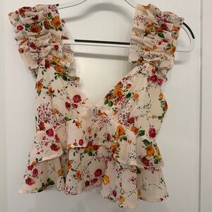 House of Harlow 1960 Cream Ruffled Wrap Blouse